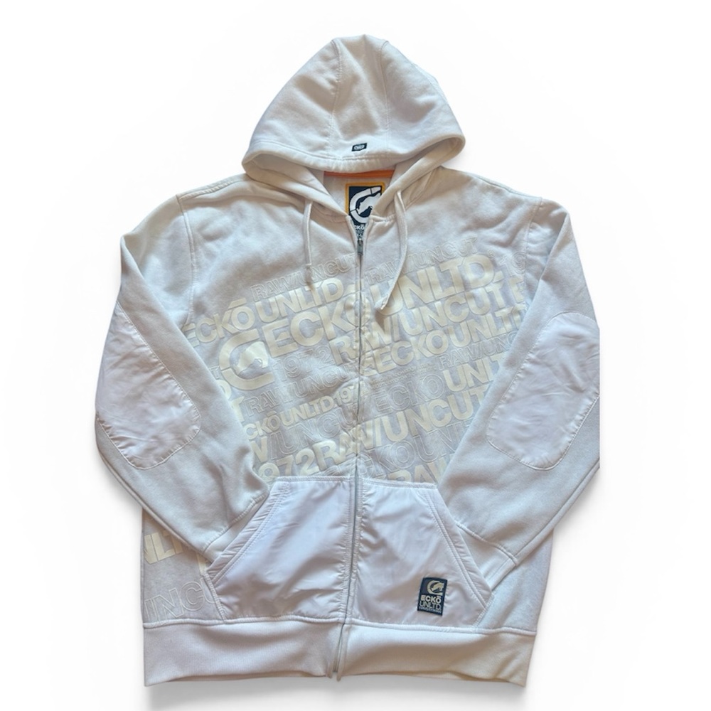 ECKO UNLTD. Men’s White Fleece Logo Zip-Up Sweatshirt. Y2K Zip Up. Size XL